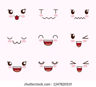 cute set of faces kawaii
