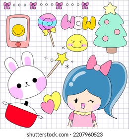 conjunto lindo de insignias de parche de moda para pegatinas , postal , invitación . ilustración vectorial para niños