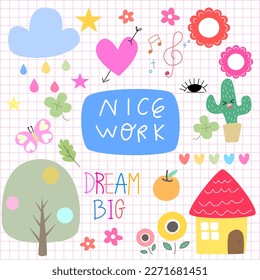 conjunto lindo de insignias de parche de moda para pegatinas , postal , invitación . ilustración vectorial para niños
