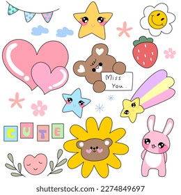 cute set fashion patch badges for sticker , postcard , invitation . vector illustration for kids