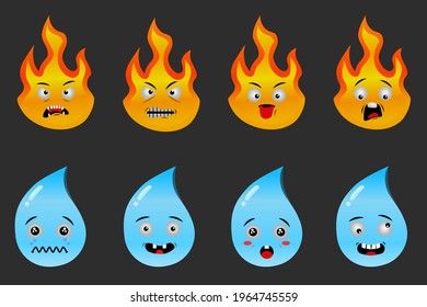 Cute set of fire and water emoji