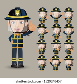 Cute Set - Set of firefighter with different emotion