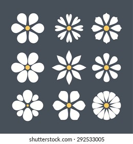 cute set of flat color icon flower.  isolated. design for stickers, labels, tags, gift wrapping paper.