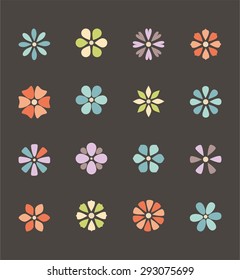 cute set of flat color icon flower.  isolated. design for stickers, labels, tags, gift wrapping paper