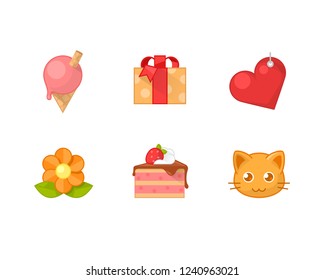 Cute set flat icons of presents and sweets