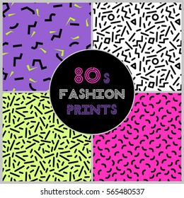 Cute set of four 80's style trendy seamless patterns for your decoration