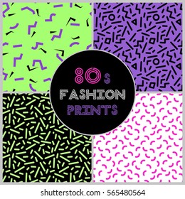 Cute set of four 80's style trendy seamless patterns for your decoration