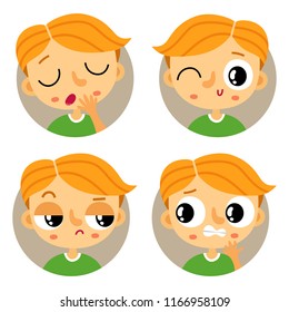 Cute set of four young redhead boy emotions
