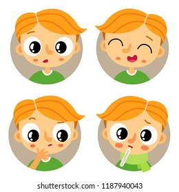 Cute set of four young redhead boy emotions
