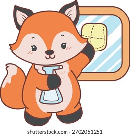 Lindo conjunto de pegatina Fox con actividad. Fox limpia la ventana