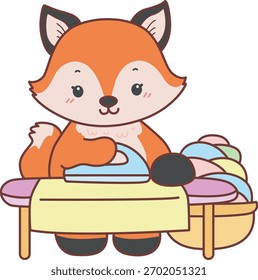 Lindo conjunto de pegatina Fox con actividad. Zorro planchando la ropa