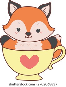 Lindo conjunto de pegatina Fox con actividad. Zorro en la taza de té 