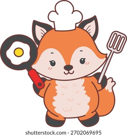Cute set of Fox sticker with activity. Fox want to cooking egg
