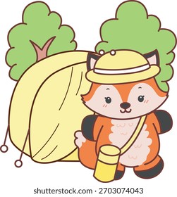 Lindo conjunto de pegatina Fox con actividad. Zorro en el camping.