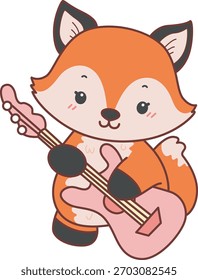 Lindo conjunto de pegatina Fox con actividad. Fox tocando una guitarra