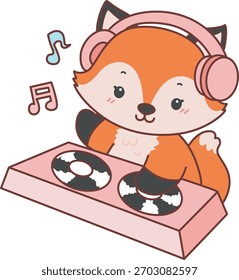 Lindo conjunto de pegatina Fox con actividad. Fox tocando un disco en el club 