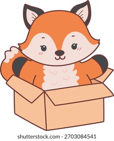 Nettes Set Fox-Aufkleber mit Aktivität. Fuchs in der Kiste