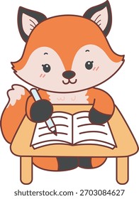 Cute set of Fox sticker with activity. Fox writing in the table 