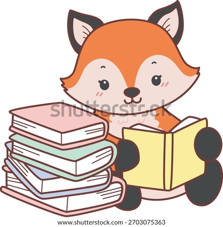 Cute set of Fox sticker with activity. Fox reading a book.