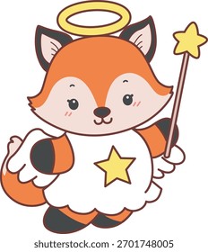 Cute set of Fox sticker with christmas activity. Fox with fairy costume