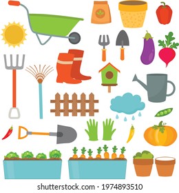 Cute set of gardening vegetable clipart