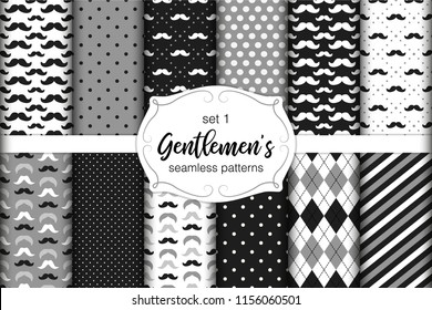 Cute set of Gentlemen's seamless patterns with mustache
