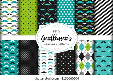 Cute set of Gentlemen's seamless patterns with mustache