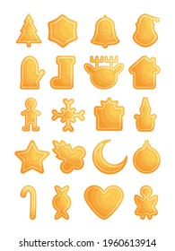 Cute set of gingerbread cookies. Isolated Christmas treats in the white background. Flat style illustration.