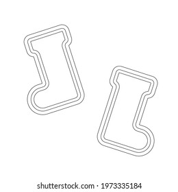 Cute set of gingerbread cookies in a shape of socks. Isolated outline elements for coloring pages in the white background. Flat style illustration.