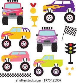 Cute set of girl monster truck