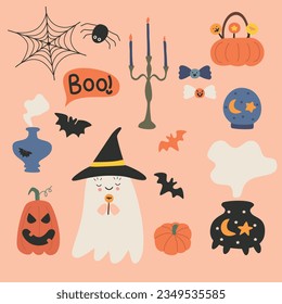 cute set of halloween attributes vector