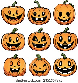 Cute set of halloween pumpkin jack o lantern for decorated