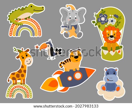 Cute set of hand drawn animal stickers.