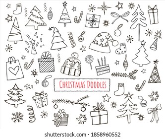 lindo conjunto de íconos de Navidad dibujados a mano. decoración de estilo doodle