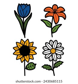 Cute set of hand drawn flower stalks vector collection