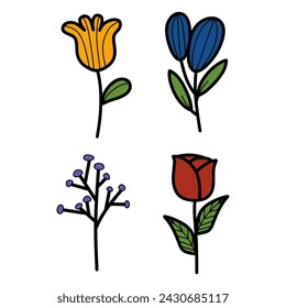 Cute set of hand drawn flower stalks vector collection