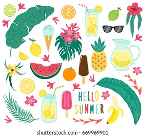 Cute set of hand drawn summer elements