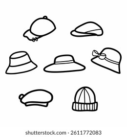 Cute set hand drawn type of hats illustration