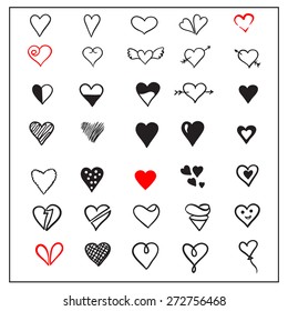 Cute set of hand drawn vector haerts. Heart design. Love elements.