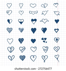 Cute set of hand drawn vector haerts. Heart design. Love elements.