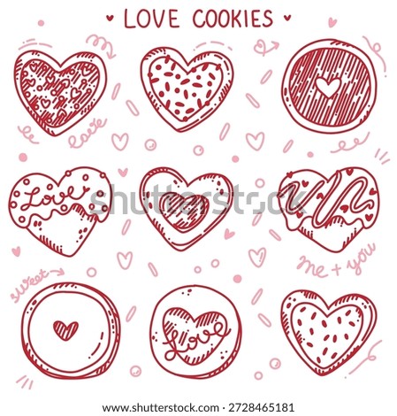 cute set of heart cookies. hand drawn illustration for Valentine's day