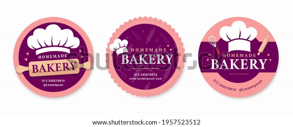 Cute Set Homemade Bakery
Logo in Purple and Salmon Pink. Ideal for sticker, badge, or
hanging tag.