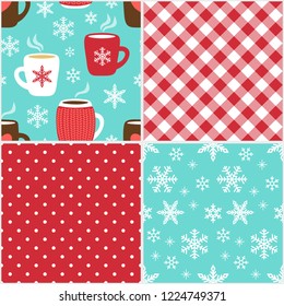 Cute set of Hot Drinks seamless patterns
