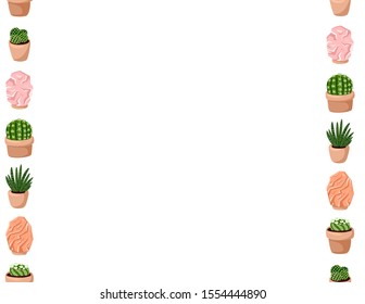 Cute set of hygge potted succulent plants and himalayan salt lamps on white background seamless pattern. Letter format lagom scandinavian style decoration background tile. Space for text