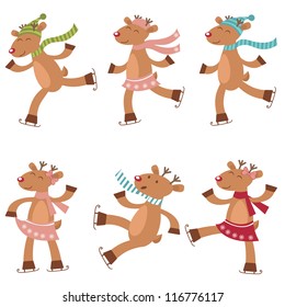 A cute set of ice skating deers