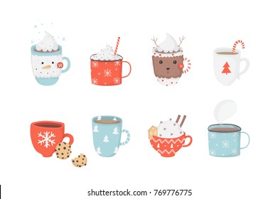 Cute Set Illustrations Mugs Hot Cocoa Stock Vector (Royalty Free ...