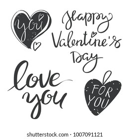 Cute set of inscriptions on St. Valentines's day theme: Love you, Happy Valentine's Day, For you