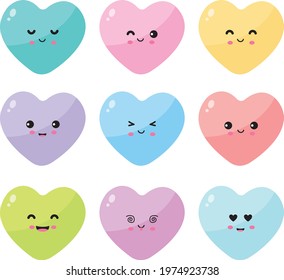 Cute set of kawaii heart clipart