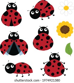 Cute Set Of Ladybug Clipart