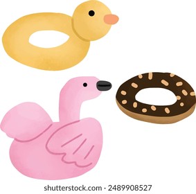 cute set of lifebuoy doodle vector